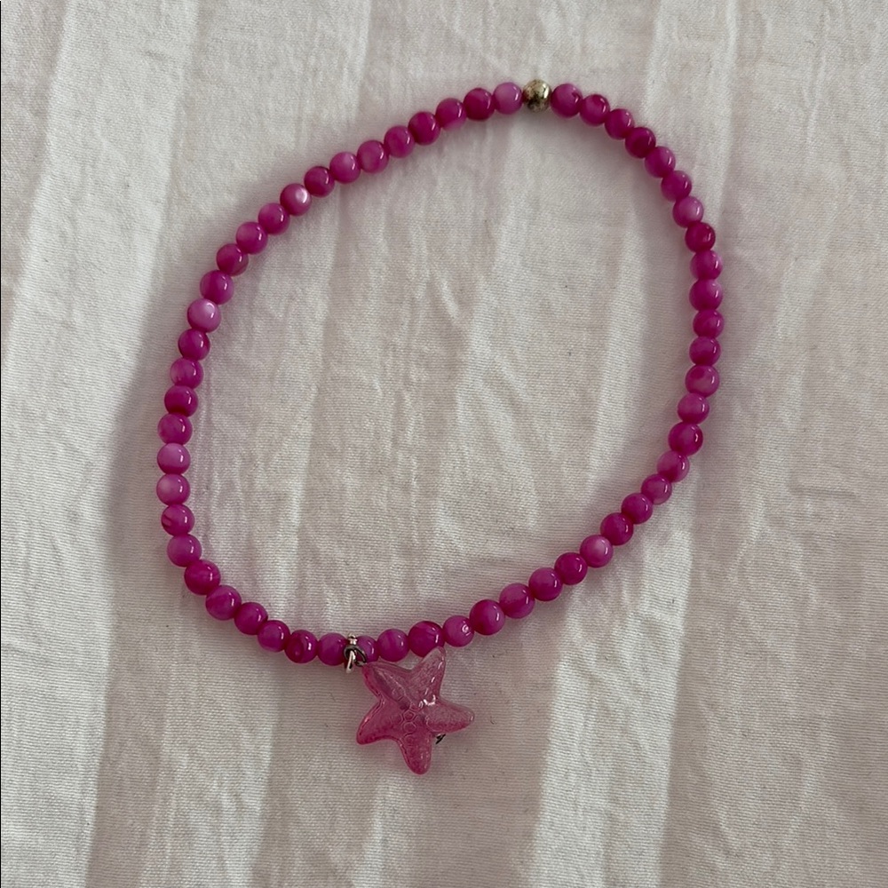 Pink Beaded Ankle Bracelet with Starfish Pendant